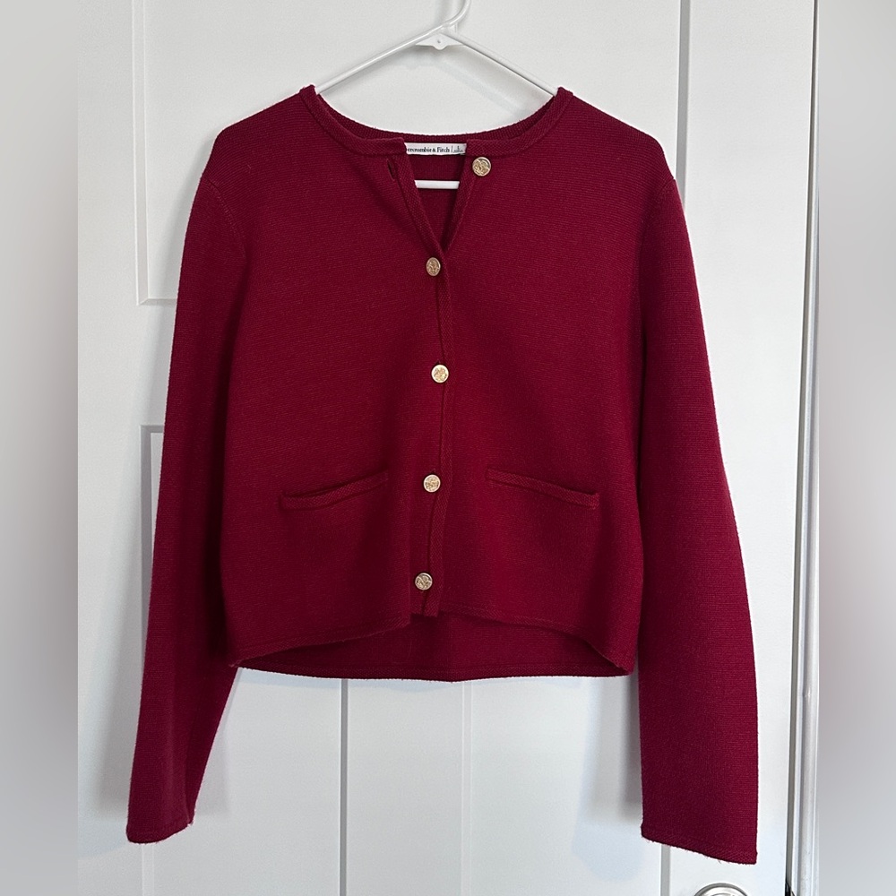Abercrombie Women's Red Button-Up Sweater